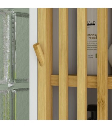 HOMCOM Bathroom Floor Cabinet Bamboo Bathroom Cupboard with Adjustable Shelf