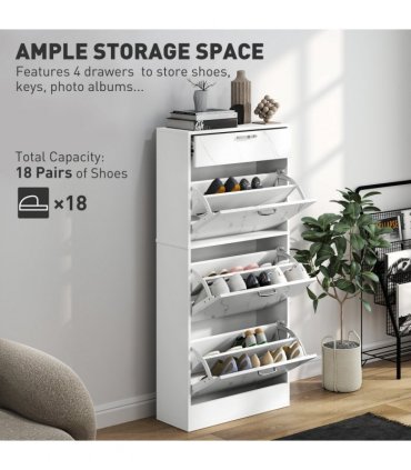 HOMCOM Shoe Cabinet w/ 4 Drawers Shoe Storage Organiser for 18 Pairs Black