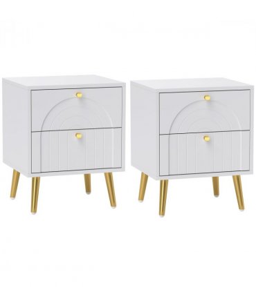 HOMCOM 2-Piece Bedside Tables Set with 2 Drawers for Bedroom, White