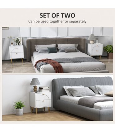 HOMCOM 2-Piece Bedside Tables Set with 2 Drawers for Bedroom, White