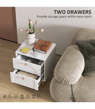 HOMCOM 2-Piece Bedside Tables Set with 2 Drawers for Bedroom, White