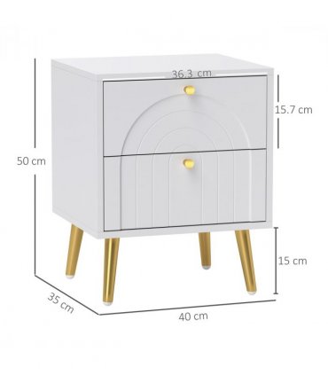 HOMCOM 2-Piece Bedside Tables Set with 2 Drawers for Bedroom, White