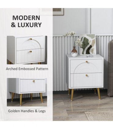 HOMCOM 2-Piece Bedside Tables Set with 2 Drawers for Bedroom, White