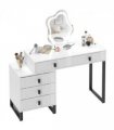HOMCOM Dressing Table with LED Leaf Shape Mirror and 5 Drawers, White