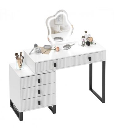 HOMCOM Dressing Table with LED Leaf Shape Mirror and 5 Drawers, White