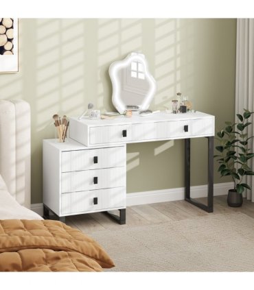 HOMCOM Dressing Table with LED Leaf Shape Mirror and 5 Drawers, White