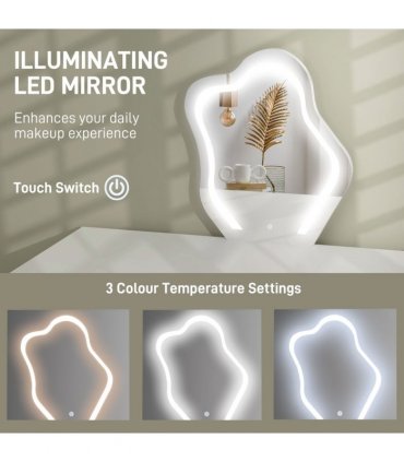 HOMCOM Dressing Table with LED Leaf Shape Mirror and 5 Drawers, White