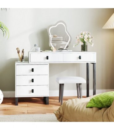 HOMCOM Dressing Table with LED Leaf Shape Mirror and 5 Drawers, White