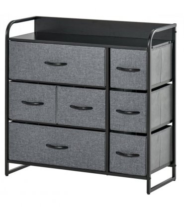 HOMCOM 3-Tier Fabric Bedroom Dresser with 7 Foldable Drawers, Grey