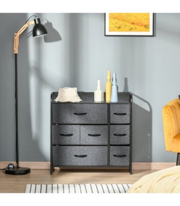 HOMCOM 3-Tier Fabric Bedroom Dresser with 7 Foldable Drawers, Grey