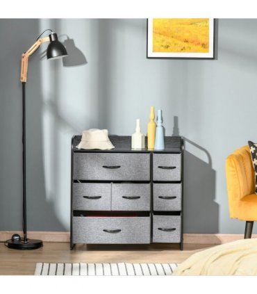 HOMCOM 3-Tier Fabric Bedroom Dresser with 7 Foldable Drawers, Grey