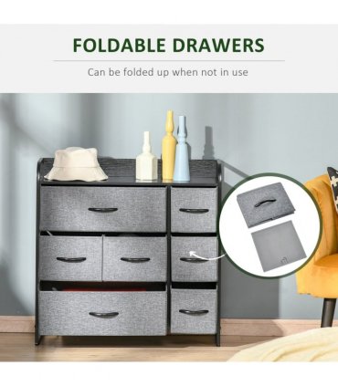 HOMCOM 3-Tier Fabric Bedroom Dresser with 7 Foldable Drawers, Grey