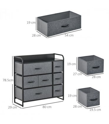 HOMCOM 3-Tier Fabric Bedroom Dresser with 7 Foldable Drawers, Grey