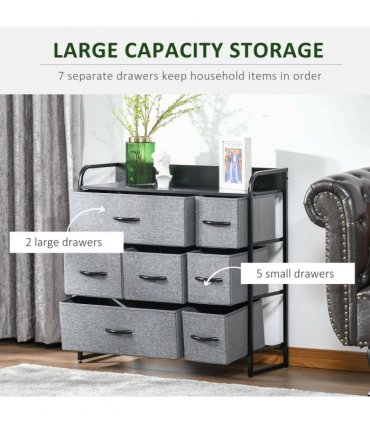 HOMCOM 3-Tier Fabric Bedroom Dresser with 7 Foldable Drawers, Grey