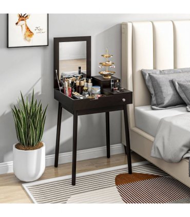 HOMCOM Dressing Table Vanity Desk Flip-up Mirror 2 Drawers, Black