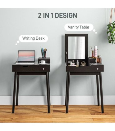 HOMCOM Dressing Table Vanity Desk Flip-up Mirror 2 Drawers, Black