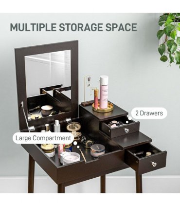 HOMCOM Dressing Table Vanity Desk Flip-up Mirror 2 Drawers, Black