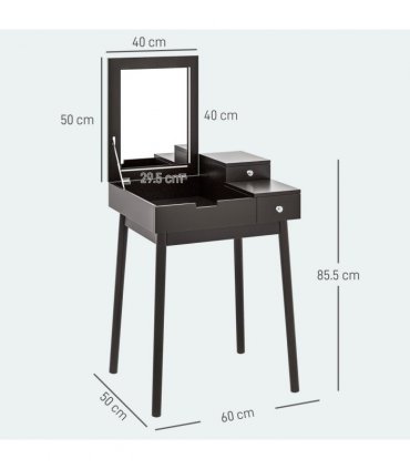 HOMCOM Dressing Table Vanity Desk Flip-up Mirror 2 Drawers, Black