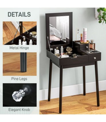 HOMCOM Dressing Table Vanity Desk Flip-up Mirror 2 Drawers, Black