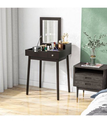 HOMCOM Dressing Table Vanity Desk Flip-up Mirror 2 Drawers, Black