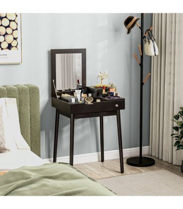 HOMCOM Dressing Table Vanity Desk Flip-up Mirror 2 Drawers, Black
