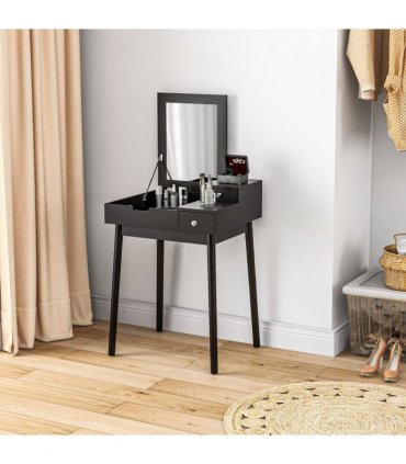 HOMCOM Dressing Table Vanity Desk Flip-up Mirror 2 Drawers, Black