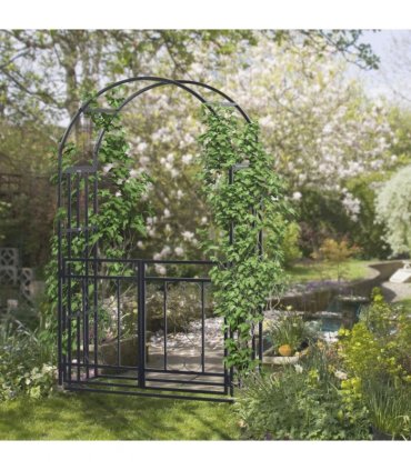 Outsunny Metal Garden Arch with Double Gate, Garden Arbor Climbing Plants