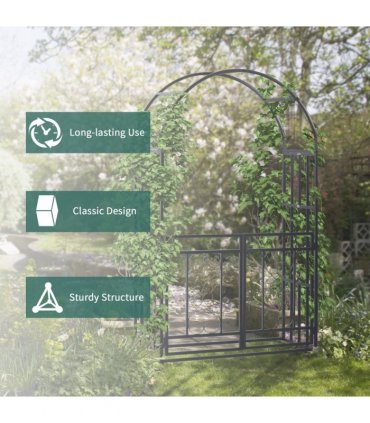 Outsunny Metal Garden Arch with Double Gate, Garden Arbor Climbing Plants