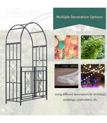 Outsunny Metal Garden Arch with Double Gate, Garden Arbor Climbing Plants