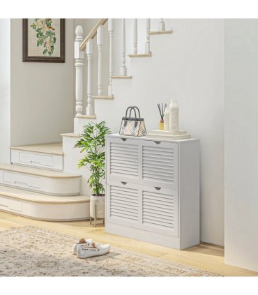 HOMCOM Slim Shoe Storage Cabinet with 2 Flip Drawers for Entryway, White
