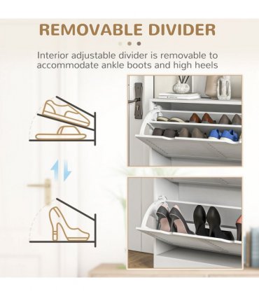 HOMCOM Slim Shoe Storage Cabinet with 2 Flip Drawers for Entryway, White