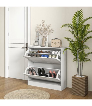 HOMCOM Slim Shoe Storage Cabinet with 2 Flip Drawers for Entryway, White