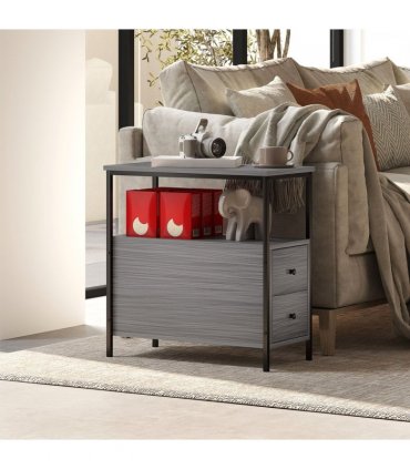 HOMCOM Narrow End Table, Sofa Side Table with 2 Drawers Storage Shelf, Grey