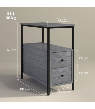 HOMCOM Narrow End Table, Sofa Side Table with 2 Drawers Storage Shelf, Grey