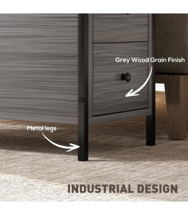 HOMCOM Narrow End Table, Sofa Side Table with 2 Drawers Storage Shelf, Grey
