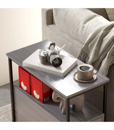 HOMCOM Narrow End Table, Sofa Side Table with 2 Drawers Storage Shelf, Grey