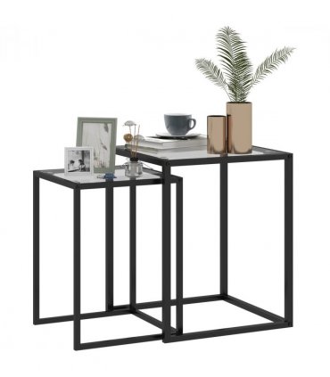 HOMCOM Nesting Tables Set of 2, End Table with Tempered Glass Top, Black