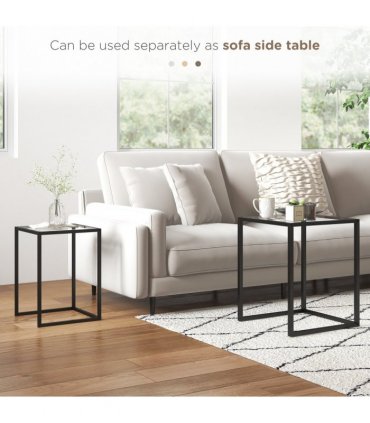 HOMCOM Nesting Tables Set of 2, End Table with Tempered Glass Top, Black