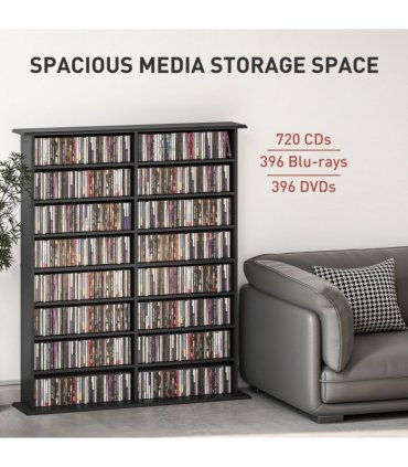 HOMCOM CD Storage Unit DVD Tower Blu-ray Storage Shelf for Office, Black