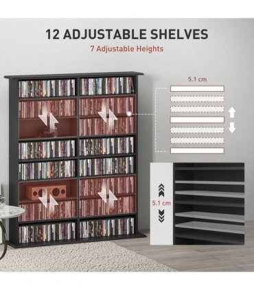 HOMCOM CD Storage Unit DVD Tower Blu-ray Storage Shelf for Office, Black