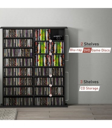 HOMCOM CD Storage Unit DVD Tower Blu-ray Storage Shelf for Office, Black