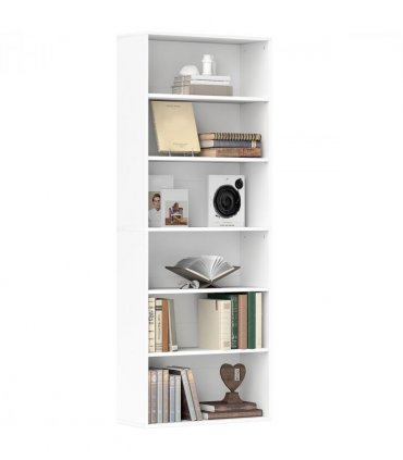 6-Tier Bookshelf, Freestanding Bookcase with Adjustable Shelves, White