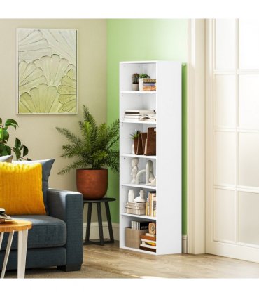 6-Tier Bookshelf, Freestanding Bookcase with Adjustable Shelves, White