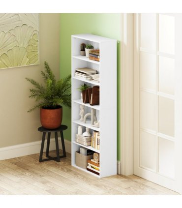 6-Tier Bookshelf, Freestanding Bookcase with Adjustable Shelves, White