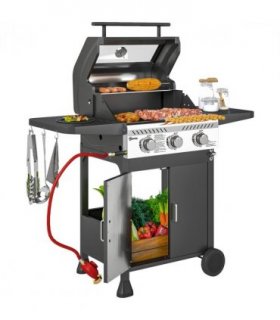 Outsunny 3 Burner Propane Gas BBQ Grill with See-through Lid and Thermometer