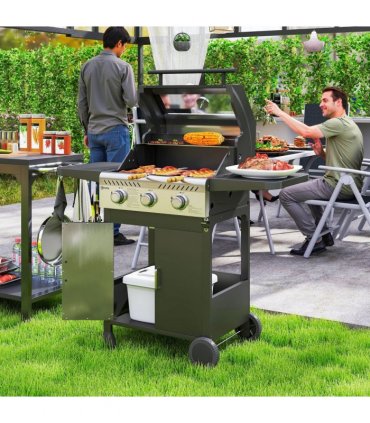 Outsunny 3 Burner Propane Gas BBQ Grill with See-through Lid and Thermometer