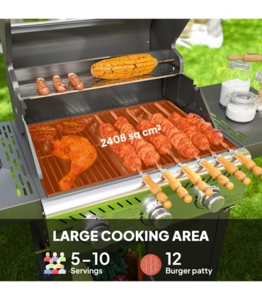 Outsunny 3 Burner Propane Gas BBQ Grill with See-through Lid and Thermometer