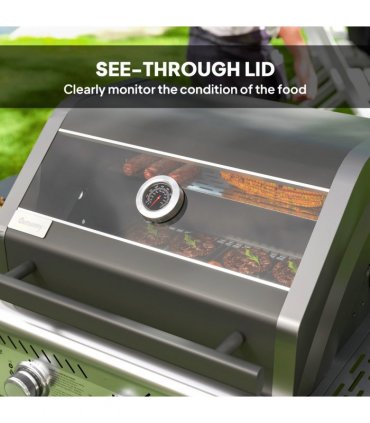 Outsunny 3 Burner Propane Gas BBQ Grill with See-through Lid and Thermometer