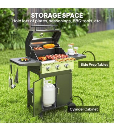 Outsunny 3 Burner Propane Gas BBQ Grill with See-through Lid and Thermometer
