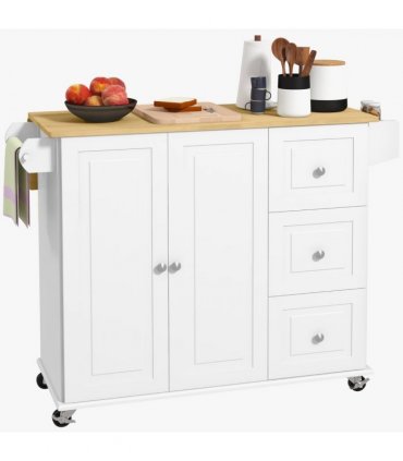 HOMCOM Kitchen Island on Wheels, Kitchen Cart with Drop Leaf, White